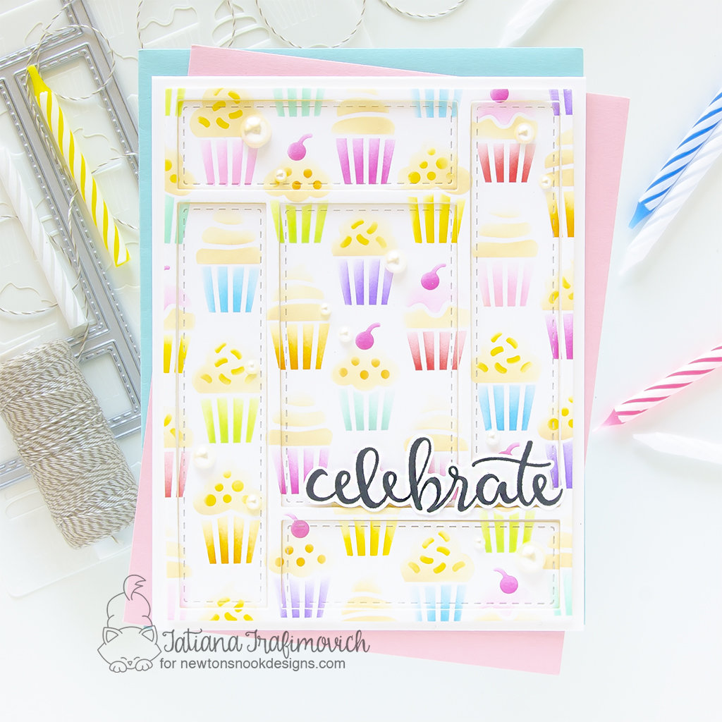 Celebrate handmade birthday card by Tatiana Trafimovich #tatianagraphicdesign #tatianacraftandart - A2 Card Layout Die Set by Newton's Nook Designs #newtonsnook