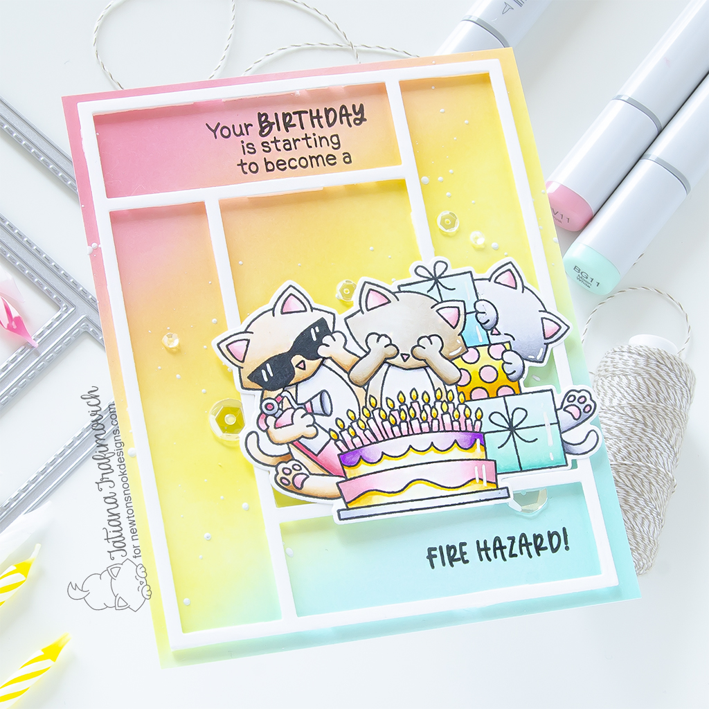 Handmade birthday card by Tatiana Trafimovich #tatianagraphicdesign #tatianacraftandart - Newton's Bright Birthday Stamp Set by Newton's Nook Designs #newtonsnook