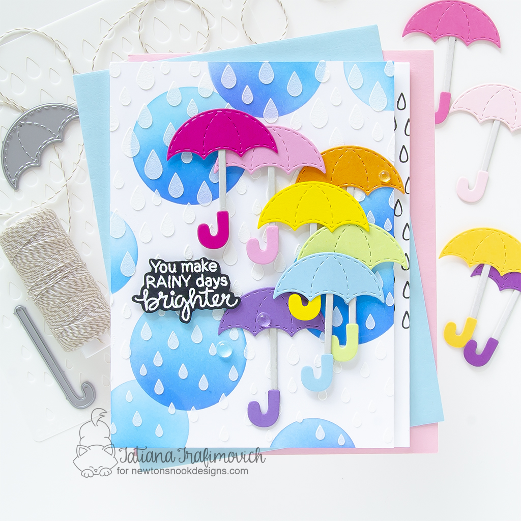 Spring umbrellas handmade card by Tatiana Trafimovich #tatianagraphicdesign #tatianacraftandart - Umbrella Pals Die Set by Newton's Nook Designs #newtonsnook