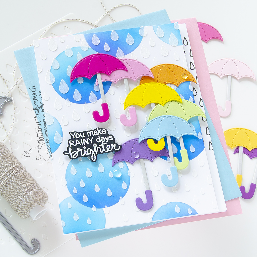 Spring umbrellas handmade card by Tatiana Trafimovich #tatianagraphicdesign #tatianacraftandart - Umbrella Pals Die Set by Newton's Nook Designs #newtonsnook